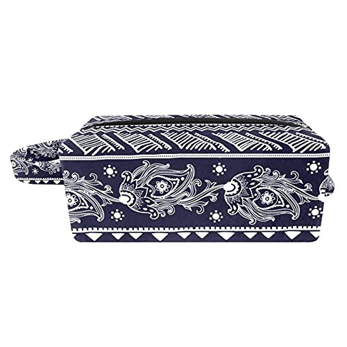 imobaby Retro Ethnic Boho Floral Long Cosmetic Bags Organizer Pouch Handy Travel Toiletry Makeup Bag with Zipper and Handle