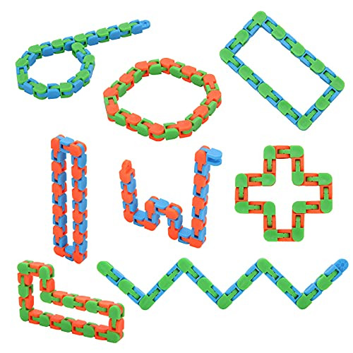 Yeetec 8 Pack 24 Links Wacky Tracks Snap and Click Fidget Toys, Finger Sensory Toys, Snake Puzzles for Stress Relief, Party Bag Fillers, Party Favours, Random Color