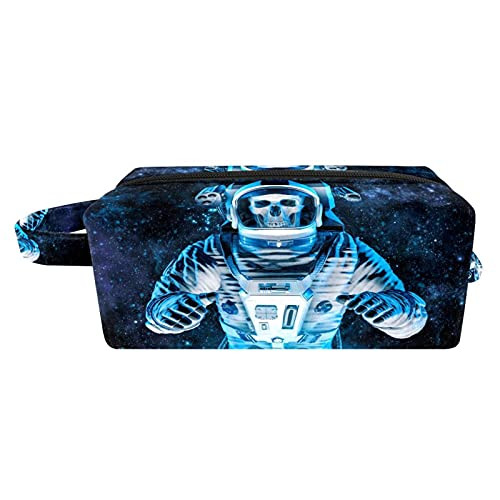 imobaby Skeleton Astronaut IN Starry Outer Space Long Cosmetic Bags Organizer Pouch Handy Travel Toiletry Makeup Bag with Zipper and Handle