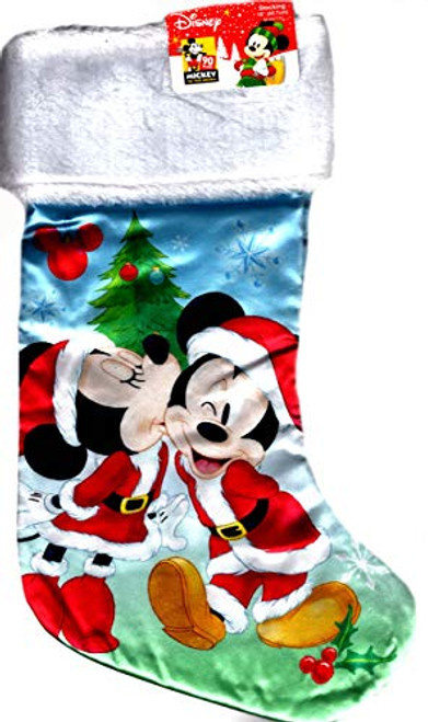 Disney Minnie & Mickey Mouse - 18" Full Printed Satin Christmas Stocking with Plush Cuff - v3 Disney Minnie & Mickey Mouse - 18" Full Printed Satin Christmas Stocking with Plush Cuff - v3