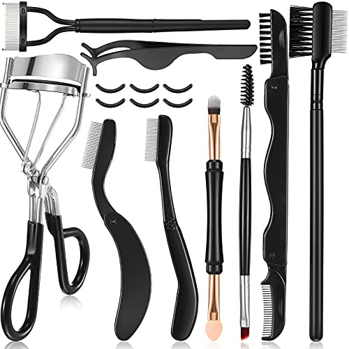 15 Pieces Eyelash Curler Makeup Tools Set Include Eyelashes Applicator Tools Eyelash Comb Eyelashes Separator Curler Eyebrow Eyelash Grooming Brush with 6 Replacement Refill Pads for Makeup Tools
