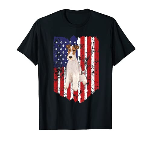 American Flag Wire Fox Terrier 4th Of July USA T-Shirt