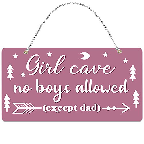 Jetec Girl Cave Sign Kids Room Decoration PVC Plastic Pink Children Room Signs Cave Door Hanging Sign for Girls Kids Home Bedroom Decoration