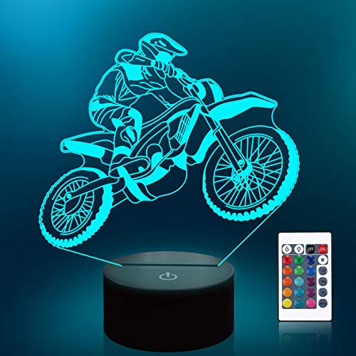 Lampeez Kids 3D Motorcross Night Light Optical Illusion Lamp with 16 Colors Remote Control Changing Birthday Xmas Valentine's Day Gift Idea for Boys and Girls Lampeez Kids 3D Motorcross Night Light Optical Illusion Lamp with 16 Colors Remote Control Changing Birthday Xmas Valentine's Day Gift Idea for Boys and Girls