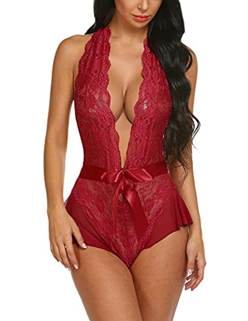 Avidlove Lingerie for Women V Neck Teddy Lace Babydoll One Piece Bodysuit Sexy Sleepwear Wine Red X-Large Avidlove Lingerie for Women V Neck Teddy Lace Babydoll One Piece Bodysuit Sexy Sleepwear Wine Red X-Large