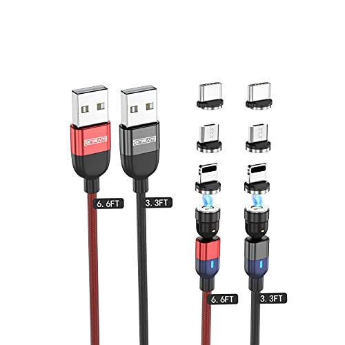 ANISAM 3 in 1 Magnetic Charging Cable -2 Pack, 3.3ft plus6.6ft-, 360 and 180 Rotation 3A Fast Charging Data Transfer USB Magnetic Phone Charger, Compatible with Mirco USB, Type C, i-Product Devices ANISAM 3 in 1 Magnetic Charging Cable -2 Pack, 3.3ft plus6.6ft-, 360 and 180 Rotation 3A Fast Charging Data Transfer USB Magnetic Phone Charger, Compatible with Mirco USB, Type C, i-Product Devices