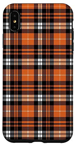 iPhone XS Max Black and Orange Plaid Case Halloween Fall Autumn Pumpkins Case