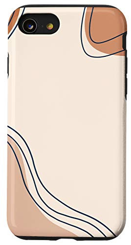 iPhone SE -2020- / 7 / 8 Minimalist Neutral Cream Color Light Brown Line Art Case