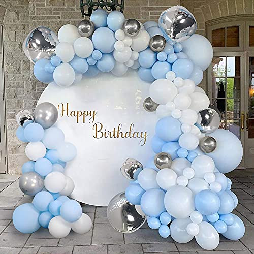 Blue Balloon Garland Arch Kit, 141pcs Baby Blue and White Latex Balloons, Pastel Balloon Garland Kit For Baby Shower Wedding Birthday Party Supplies or Arch Decorations