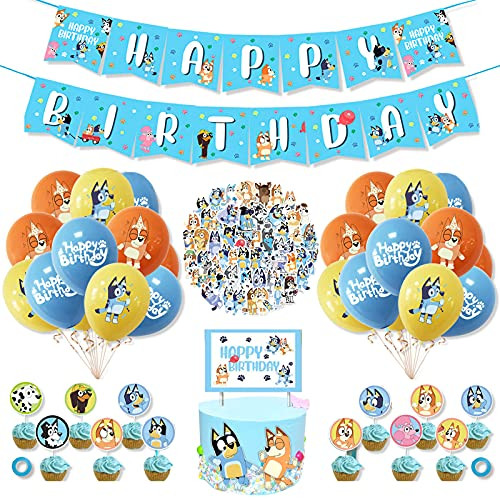 Bluey Birthday Party Supplies, 92 PCS Bluey Birthday Party Decorations Set Include Bluey Stickers, Bluey Cake Cupcake Toppers, Banner, Balloons, Bluey Party Supplies Party Favors for Girls Boys Kids Bluey Birthday Party Supplies, 92 PCS Bluey Birthday Party Decorations Set Include Bluey Stickers, Bluey Cake Cupcake Toppers, Banner, Balloons, Bluey Party Supplies Party Favors for Girls Boys Kids