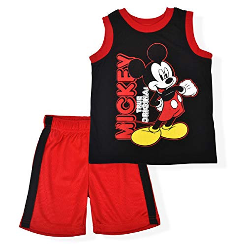 Disney Mickey Mouse Original Mesh Short Set with Sleeveless Shirt, Black/Red, Size 4T