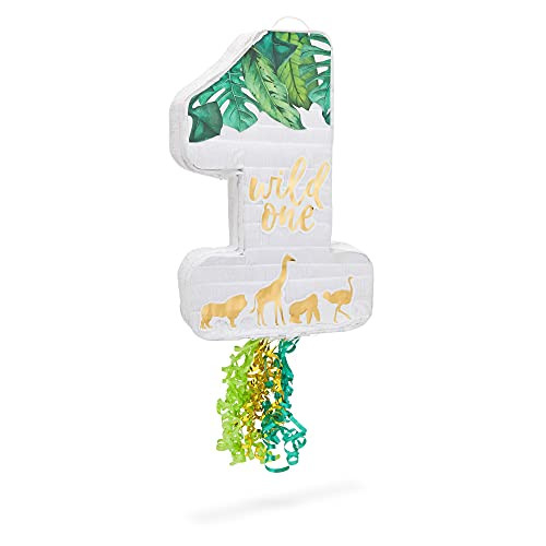 Number 1 Pull String Pinata for Wild One 1st Birthday Party -16.5 x 13 x 3 In-