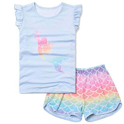 CHILDRENSTAR Girls Unicorn Pjs Pajama Sets Kids Summer Cotton Sleepwear Blue,Size 6 7 CHILDRENSTAR Girls Unicorn Pjs Pajama Sets Kids Summer Cotton Sleepwear Blue,Size 6 7