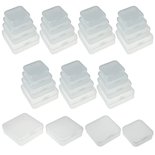 LJY 32 Pieces Mixed Sizes Square Empty Mini Plastic Storage Containers Box Case with Lids for Small Items and Other Craft Projects -Frosted-