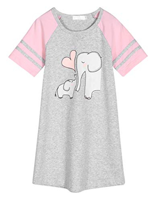 Ekouaer Nighties Girl's Nightgown Nightshirt Pajamas Short Sleeve Nightdress Cute Sleepwear Pajamas -Grey,4T-5T-