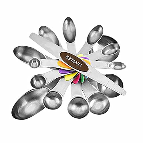 Magnetic Measuring Spoons Set Baking Tool Stainless Steel Double Head Measuring Spoon 8-Piece Seasoning Spoon Dual Sided Teaspoon Tablespoon for Dry and Liquid -Multicolor-