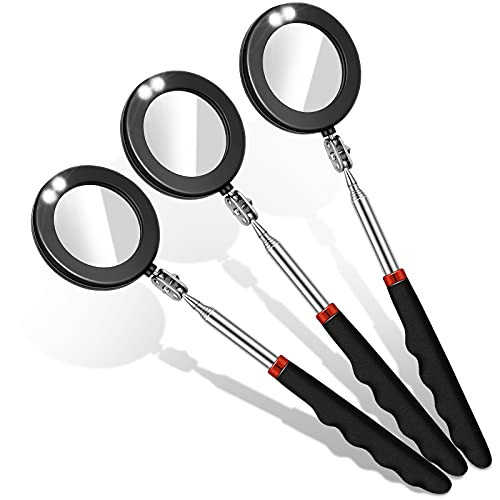 3 Pieces Led Telescoping Inspection Mirror Round Mirror Inspection Tool for Check The Condition of The Vehicle, Observe The Eyelashes, Mouth and Other Small Parts