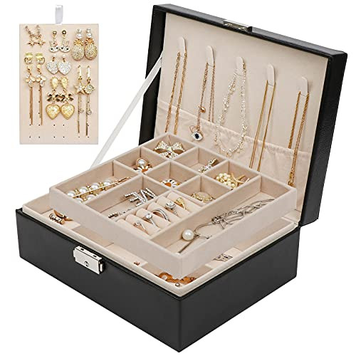 AerWo Jewelry Box for Women, 2 Layer Jewelry Holder PU Leather Jewelry Boxes  and  Organizers, with Lock and Removable Tray, Jewelry Cases for Storage and Display Rings Necklace Earrings Bracelets Watch AerWo Jewelry Box for Women, 2 Layer Jewelry Holder PU Leather Jewelry Boxes  and  Organizers, with Lock and Removable Tray, Jewelry Cases for Storage and Display Rings Necklace Earrings Bracelets Watch
