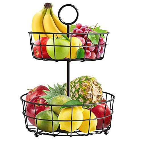 Dedall Fruit Basket, 2 Tier Fruit Basket Bowl Vegetable Organizer for Kitchen, Detachable Vegetable Storage Fruit Stand Holder, for Counter Dining Room Countertop -Round shape-