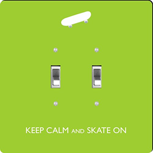 Rikki Knight Keep Calm and Skate On-Skateboard-Lime Green Color Design Double Toggle Light Switch Plate