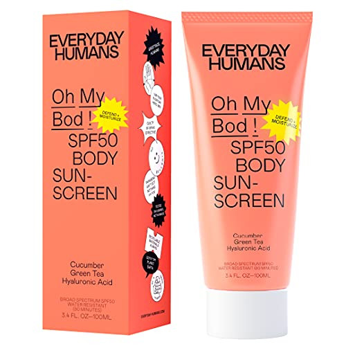 Everyday Humans Oh My Bod SPF50 Body Sunscreen | Dry Touch Body Sunscreen with Hyaluronic Acid | Lightweight, No White Cast, Water Resistant for Sports, Cruelty Free | 3.4 oz