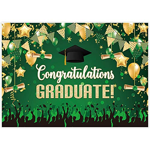 Allenjoy 7x5ft Graduation Backdrop for Photography Green and Gold Congratulations Congrats Grad Class of 2021 Prom Party Supplies Decorations Photoshoot Photo Studio Props Favors Banner Background