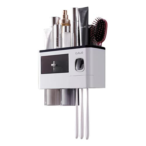 Sangu Toothbrush Holder Wall Mounted, Automatic Toothpaste Dispenser Squeezer Kit- 4 Toothbrush Slots,2 Cups and Drawers Cosmetic Organizer for Bathroom and Washroom Sangu Toothbrush Holder Wall Mounted, Automatic Toothpaste Dispenser Squeezer Kit- 4 Toothbrush Slots,2 Cups and Drawers Cosmetic Organizer for Bathroom and Washroom
