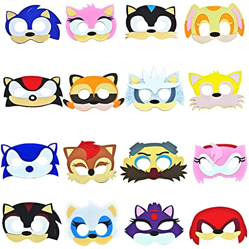 16pcs Sonic mask kids birthday party supplies. Sonic the Hedgehog game theme dress up masks,birthday gifts for boys and girls role play.
