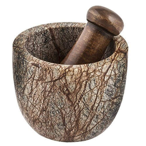 Thirstystone NMKA118B Rainforest Marble Mortar and Sheesham Wood Pestle Set,