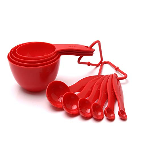 Red plastic measuring spoon and measuring cup set of 10 pieces
