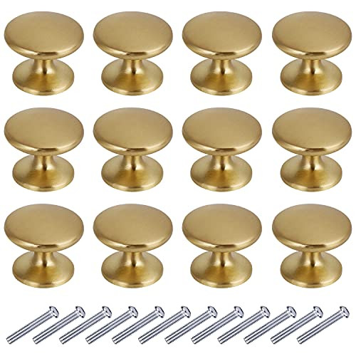 BIGLUFU 1.2 inch Drawer Knobs, 12-Pack Brass Kitchen Cabinet Knobs, 31mm Diameter Dresser Knobs Drawer Pulls, Door Knobs Dresser Drawer Handles Knobs for Dresser Drawers