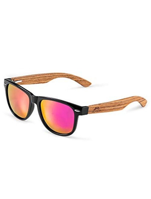 AMEXI Polarized Sunglasses for Men and Women withReal Wooden Frame | 100 percent UVA/UVB Ray Protection -Pink-