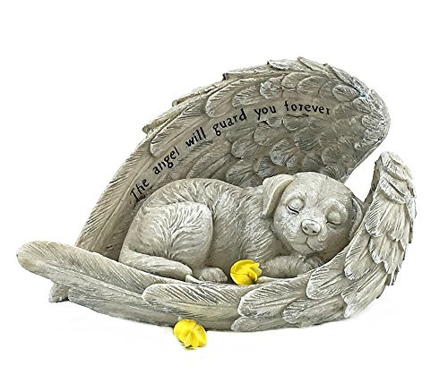 Elaan31 22885 Dog Sleeping in Angel Wings Pet Memorial Garden Statue