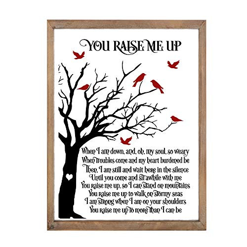 Framed in Wood Inspirational Wall Sign for Home Decor Gift for Friends Wall Art Sign with Saying (You Raise Me Up)