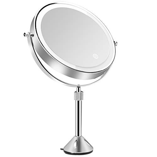 Servineart 1X &10X Magnifying Double Sided Vanity Makeup Mirror 360 Degree Free Rotation Table Cosmetic Bathroom Mirror with Adjustable Height Rod, Light and Touch Dimmer, 7.87 inch, Round, Chrome Servineart 1X &10X Magnifying Double Sided Vanity Makeup Mirror 360 Degree Free Rotation Table Cosmetic Bathroom Mirror with Adjustable Height Rod, Light and Touch Dimmer, 7.87 inch, Round, Chrome