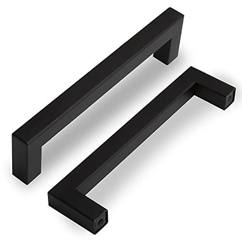 Leulan 5 Pack 5inch Matte Black Cabinet Pulls Modern Cabinet Hardware Drawer Handles for Kitchen Cupboard?Bathroom Dresser Drawer Cabinets Pulls Hole Center 128mm?5inch-