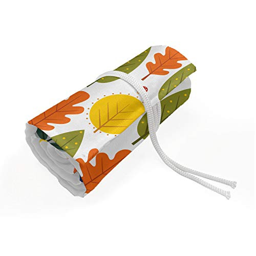 Ambesonne Autumn Pencils Case Wrap Roll Holder, Colorful Red Fox on The Season at Forest Orange Leaves Composition Artwork, Durable  and  Portable Canvas Pencil Organizer, 36 Loops, White and Multicolor