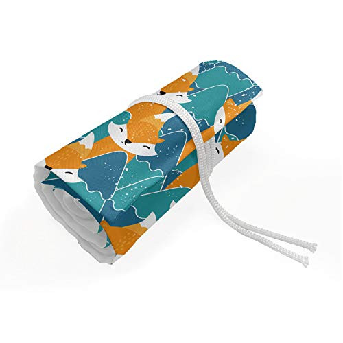 Ambesonne Fox Roll Up Pencil Holder, Animal in a Winter Concept Snowy Weather, Painting Drawing Pencils Case for Artists Students, 36 Loops, Orange Sea Blue