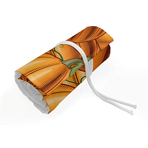 Ambesonne Harvest Roll Up Pencil Holder, Pumpkins in a Vibrant Colored Pattern Natural Ingredients Vegetarian Organic Food, Painting Drawing Pencils Case for Artists Students, 36 Loops, Orange Green
