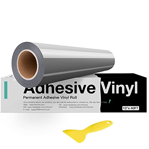 HTVRONT Silver Permanent Vinyl, Silver Vinyl for Cricut - 12" x 40 FT Silver Adhesive Vinyl Roll for Cricut, Silhouette, Cameo Cutters, Signs, Scrapbooking, Craft, Die Cutters -Glossy Silver-