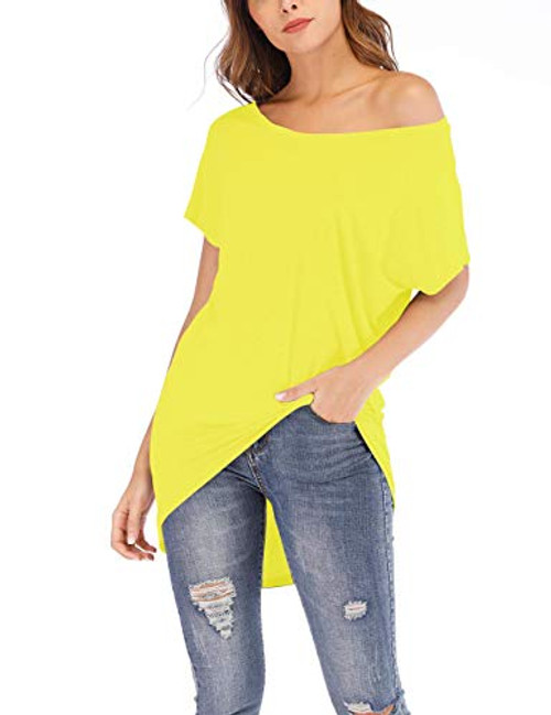 Womens Off Shoulder T Shirts Loose Casual Batwing Short Sleeve Oversize Blouse Tops Yellow M Womens Off Shoulder T Shirts Loose Casual Batwing Short Sleeve Oversize Blouse Tops Yellow M