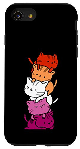 iPhone SE -2020- / 7 / 8 Kawaii Cat Pile Orange Pink Lesbian Pride Case