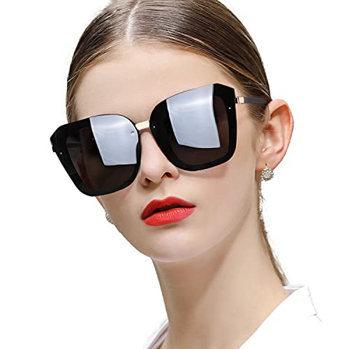 Oversized Polarized Sunglasses for Women Vintage Square Cateye UV400 Protection Rimless Sunglasses