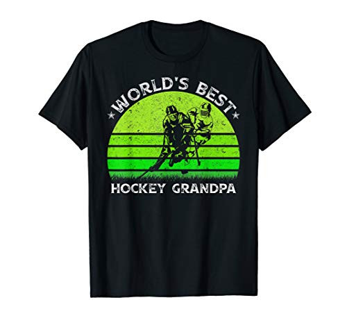 Vintage Retro World's Best Hockey Grandpa Silhouette Sunset T-Shirt