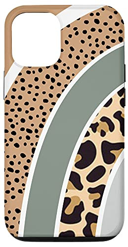 iPhone 12/12 Pro Boho Burnt Orange Half Rainbow With Dotted Pattern Leopard Case
