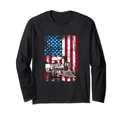 Locomotive Train Engine USA American Flag 4th of July Long Sleeve T-Shirt Locomotive Train Engine USA American Flag 4th of July Long Sleeve T-Shirt