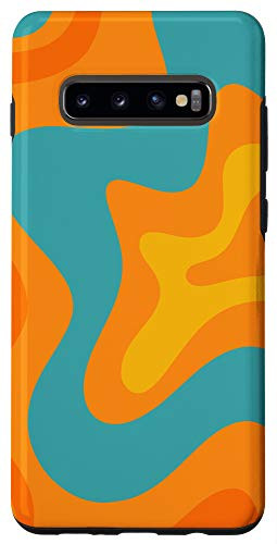 Galaxy S10 plus Retro Liquid Swirl Abstract Pattern in Orange Turquoise Case