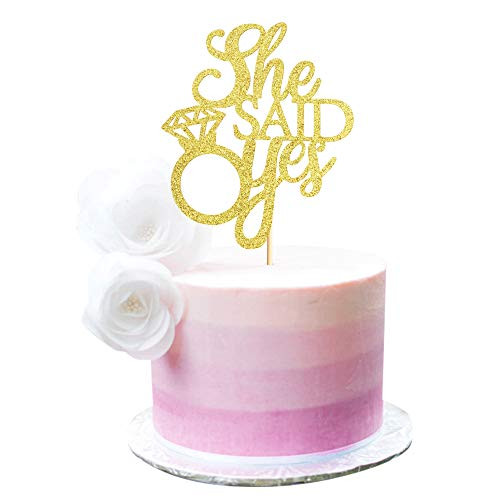 Ercadio 1 Pack Gold She Said Yes Cake Topper with Ring Glitter Cake Pick Bridal Shower Wedding Engagement Bridal Shower Party Cake Decorations Supplies