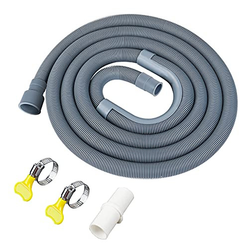 GCGOODS Universal Washing Machine Drain Hose, 10 Ft Flexible Dishwasher Drain Hose Extension Kit Corrugated Washer Discharge Hose with 1 Extension Adapter, 1 U-Bend Hose Holder and 2 Hose Clamps