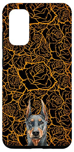 Galaxy S20 Doberman Dog Rose Flower Black  and  Orange Pattern Case